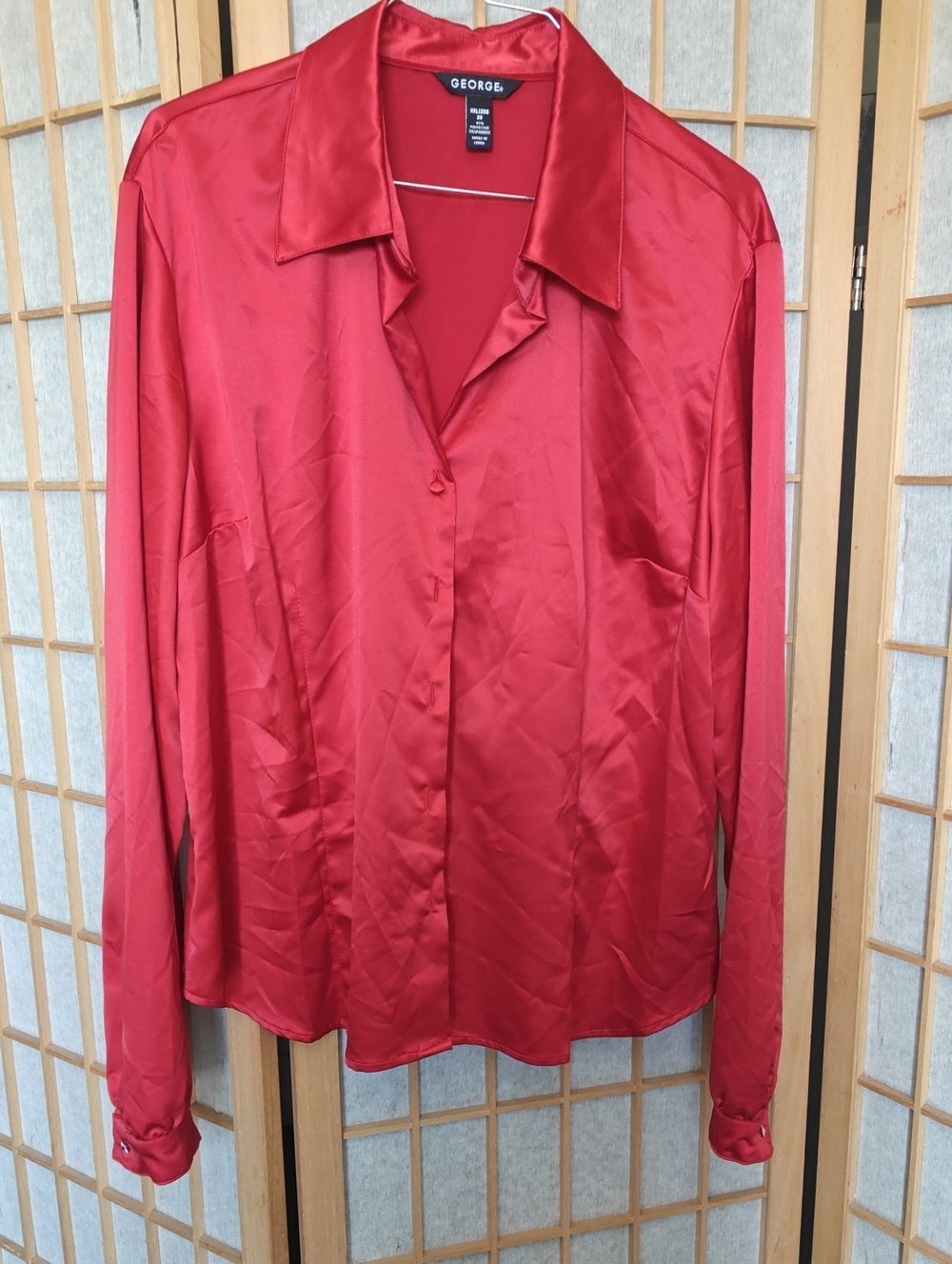 George Red Satin Button-Down Blouse